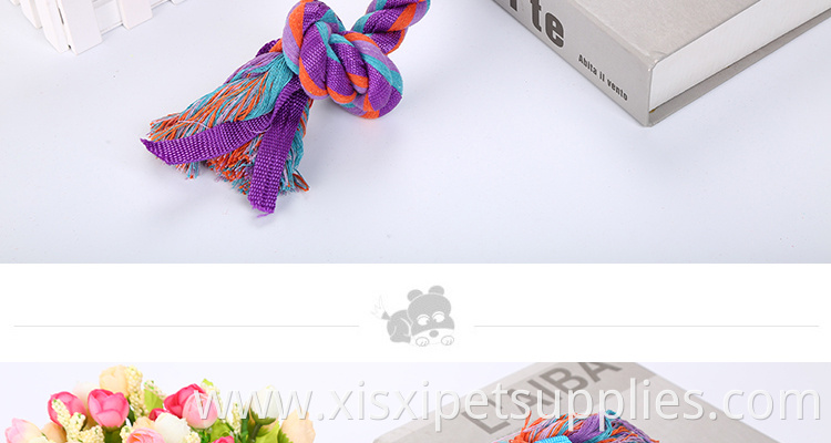 wholesale colorful cotton rope bone with ribbon dog teeth cleaning bone